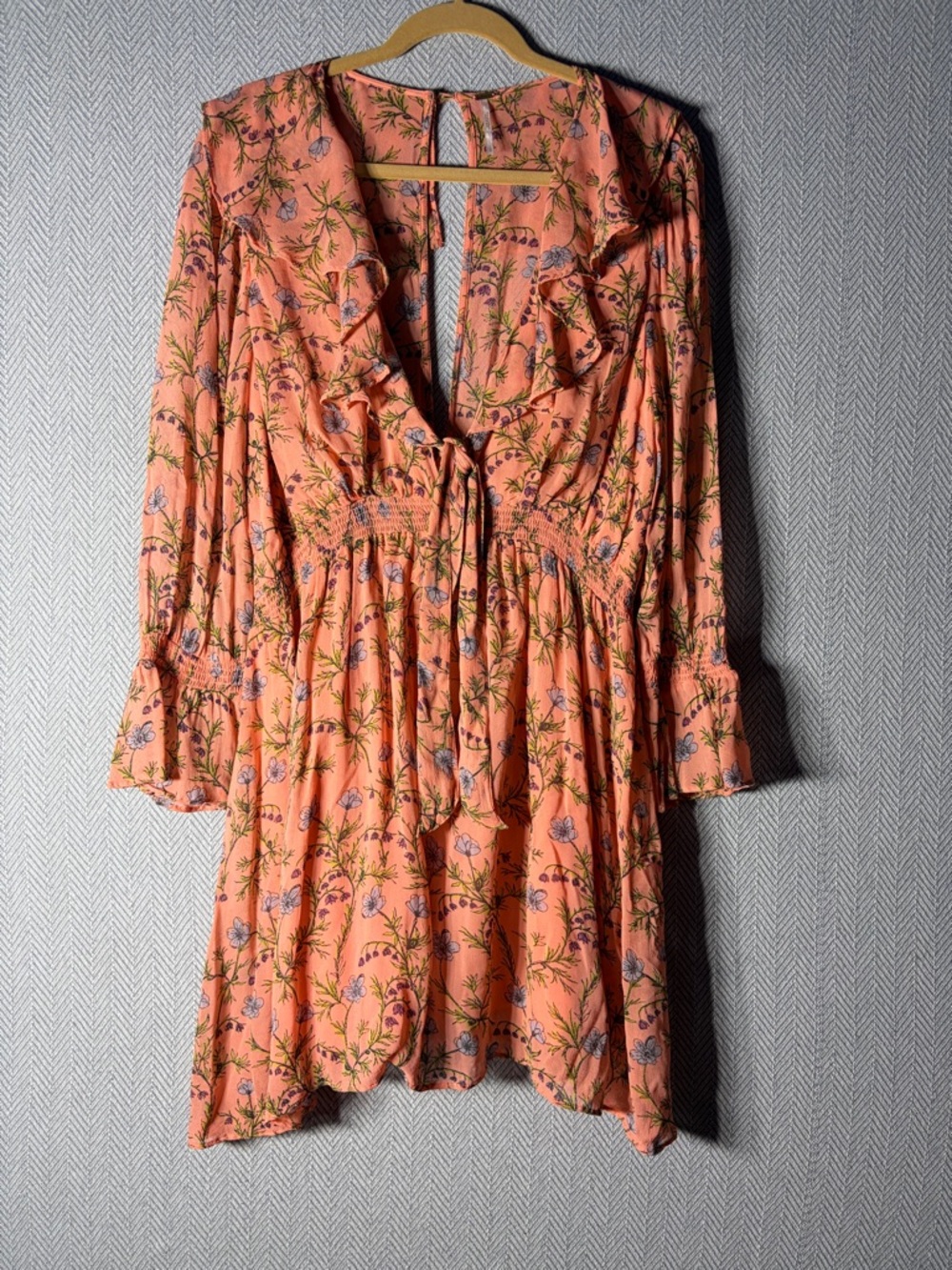 Free People Coral Floral Ruffle Tie-Front Tunic